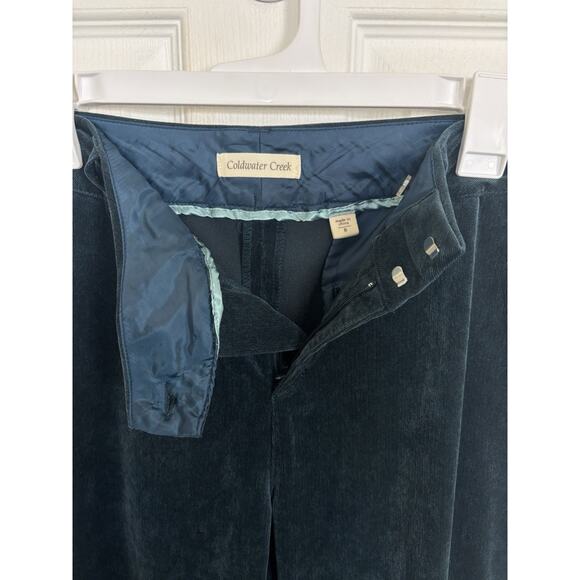 Coldwater Creek Teal Velvet Wide Leg Pants Size 8 Holiday Party Office Velour - Picture 5 of 6